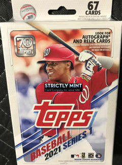 2021 Topps Baseball Series 1 Factory Sealed 67 Card Hanger Pack Box Relics Autos-1