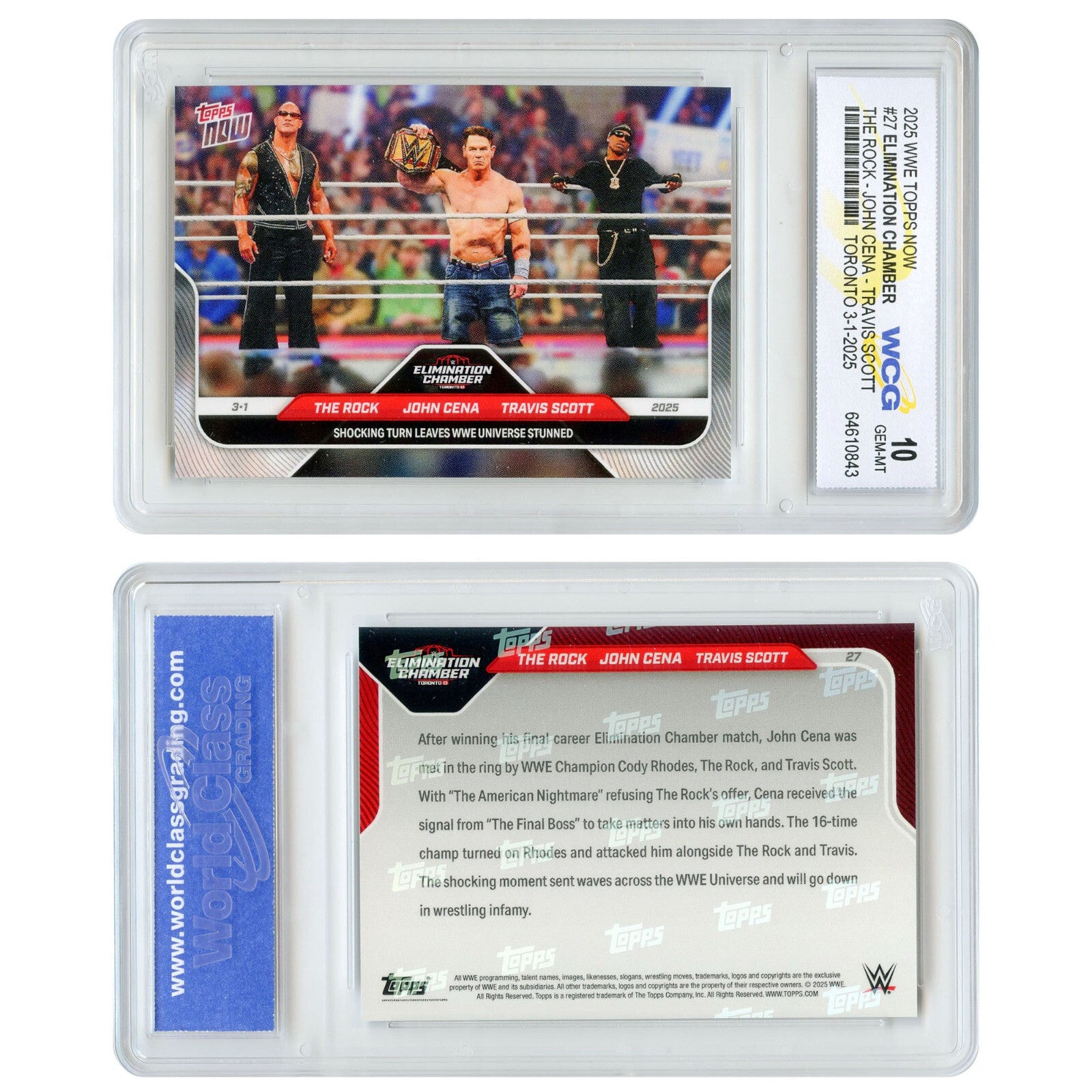 2025 Topps WWE Chamber The Rock / John Cena / Travis Scott Card #27 GEM MINT 10-3