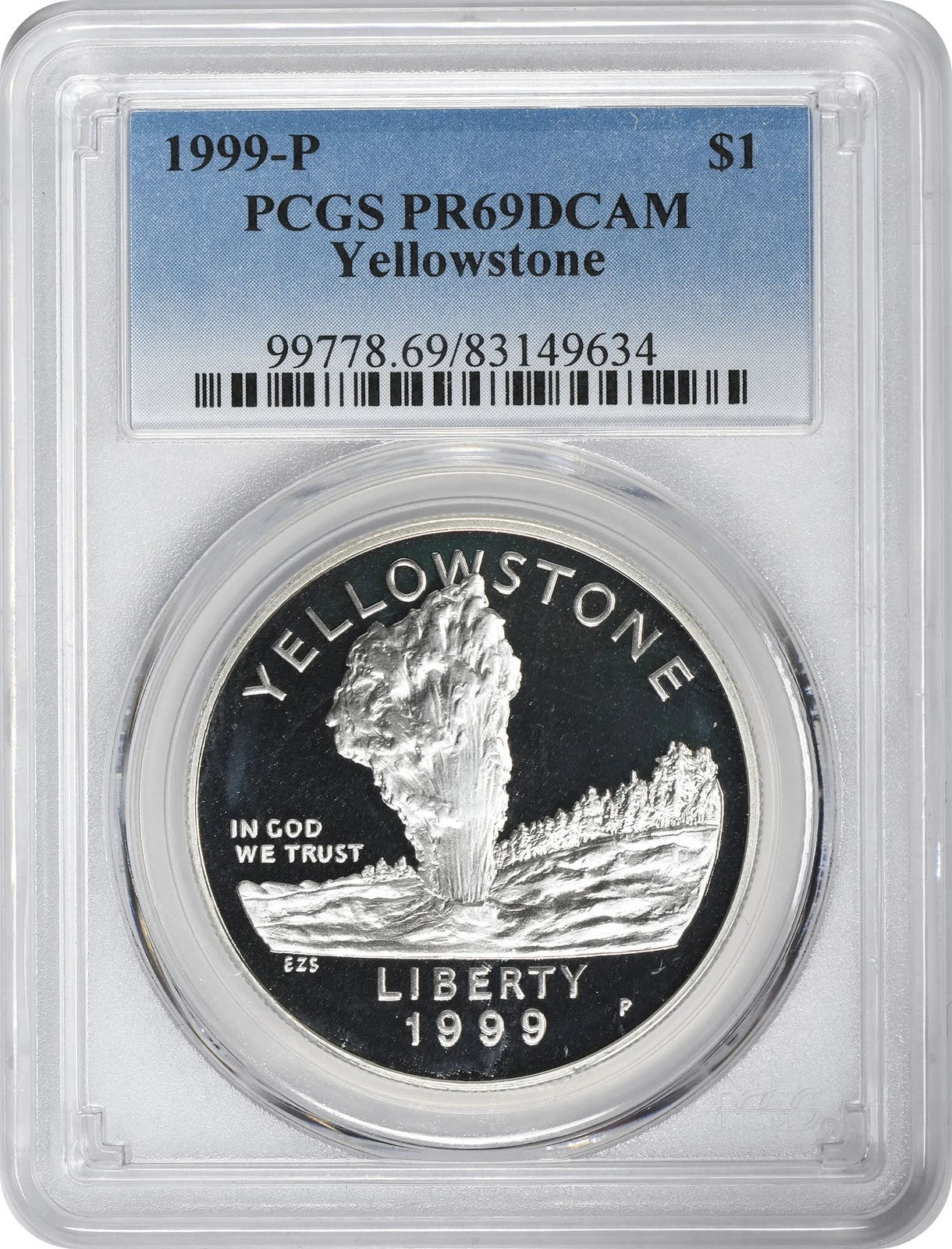 1999-P Yellowstone Silver Commemorative Dollar PR69DCAM PCGS Proof 69 Deep Cameo