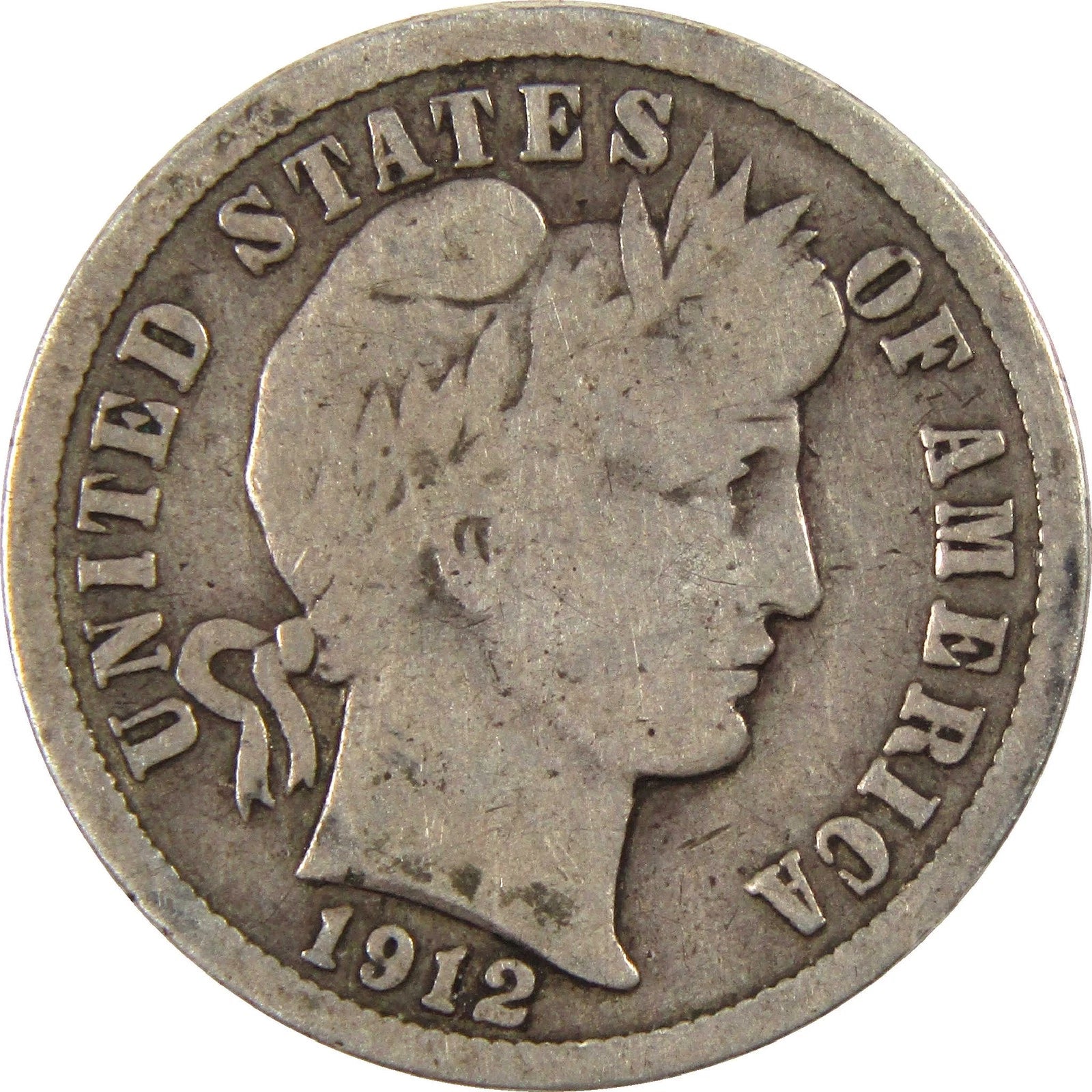 1912 Barber Dime G Good Silver 10c Coin-1