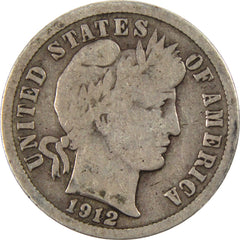 1912 Barber Dime G Good Silver 10c Coin-1