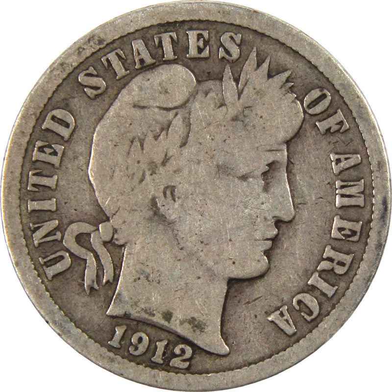1912 Barber Dime G Good Silver 10c Coin-1