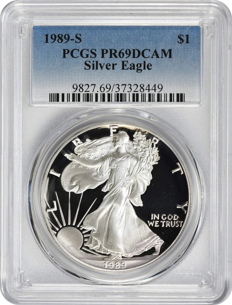 1989-S American Silver Eagle Dollar PR69DCAM PCGS Proof 69 Deep Cameo-1