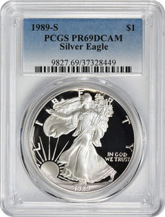 1989-S American Silver Eagle Dollar PR69DCAM PCGS Proof 69 Deep Cameo-1