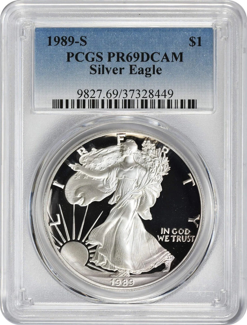1989-S American Silver Eagle Dollar PR69DCAM PCGS Proof 69 Deep Cameo-1