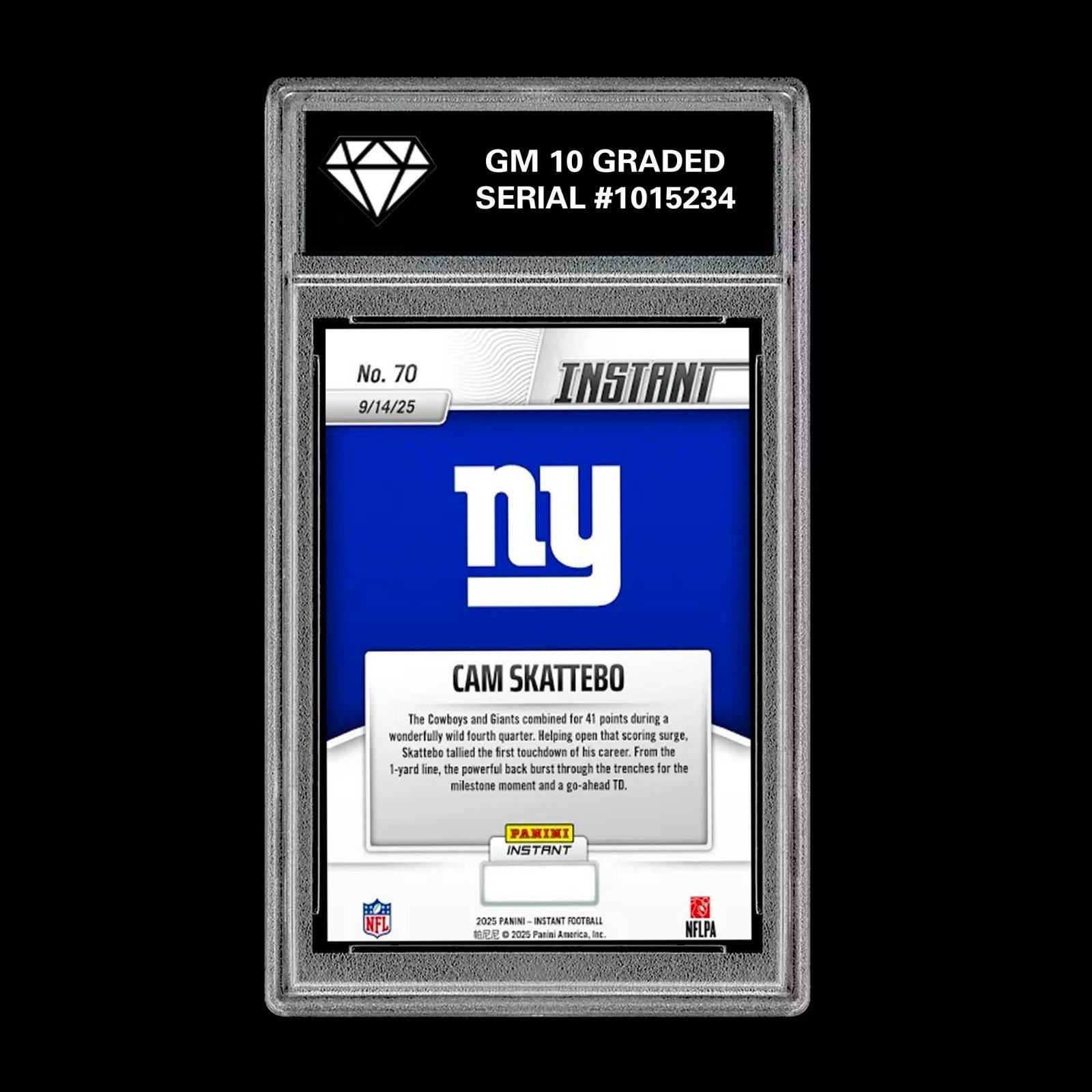 GM10 Graded 10 CAM SKATTEBO RC ROOKIE SP 2025 Panini Instant NFL #70
