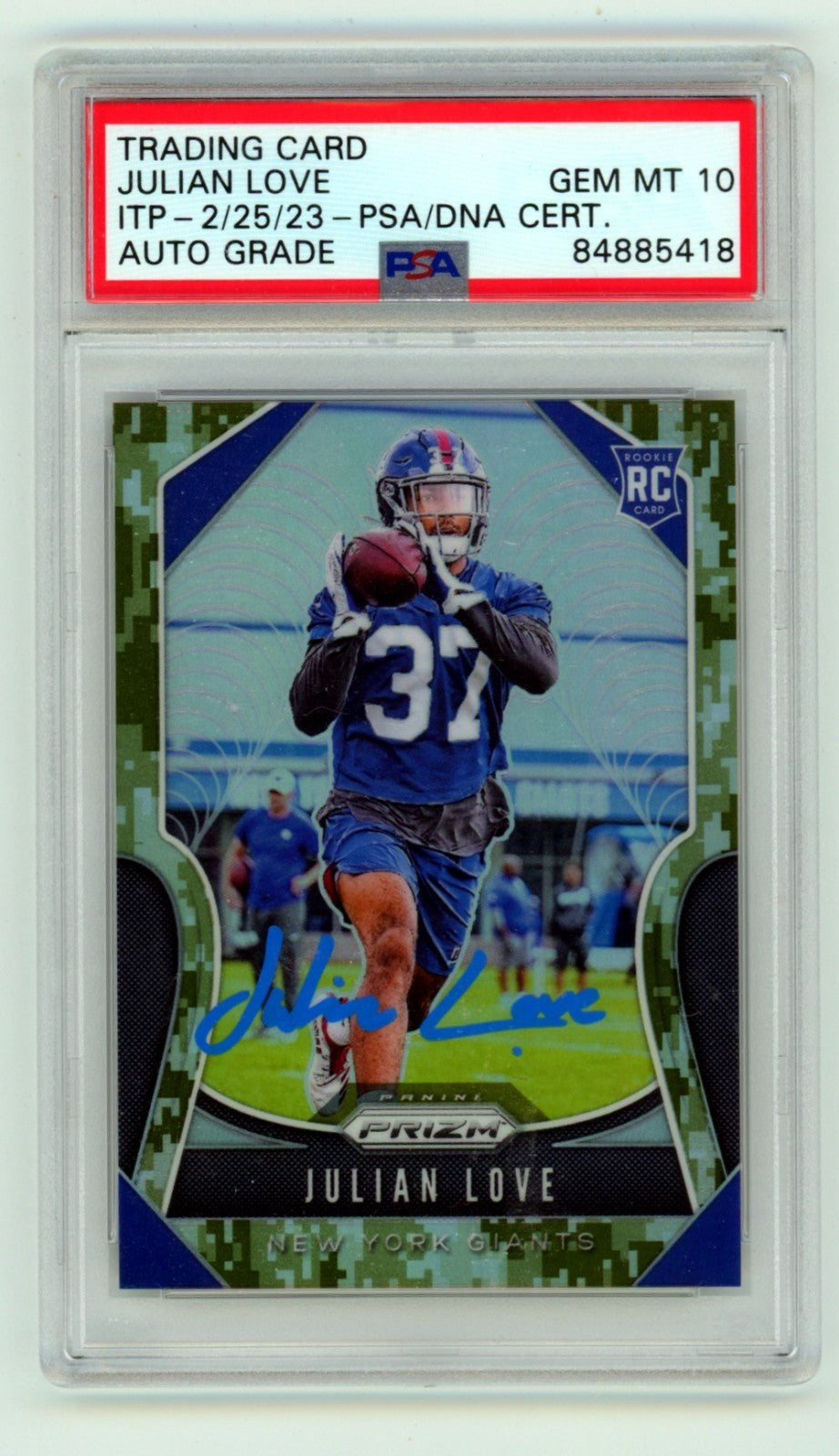 Julian Love 2019 Panini Prizm 320 Camo Prizm Full Name Signed Auto RC /25 PSA 10-1