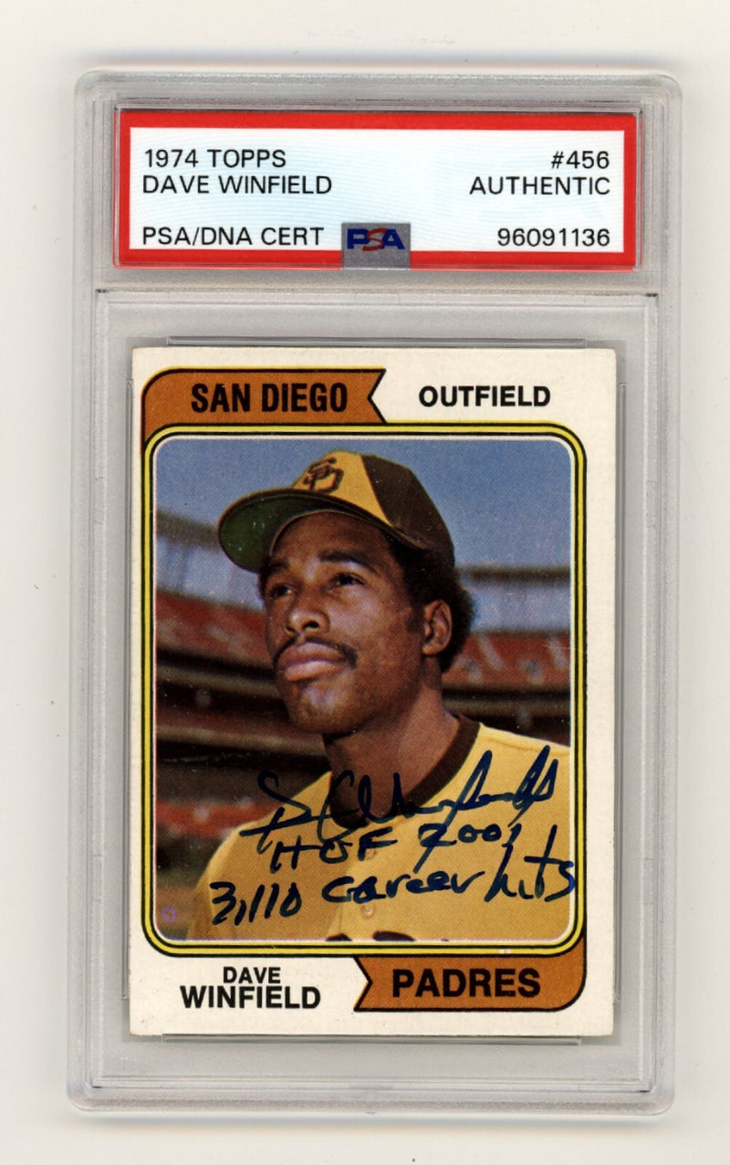 Dave Winfield 1974 Topps 456 Rookie RC Signed w/ HOF Hits Ins PSA Authentic Auto-5