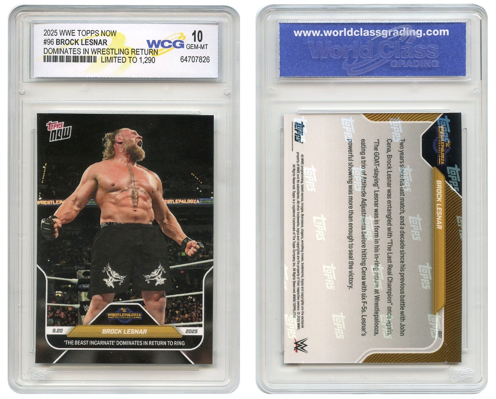 2025 WWE Topps BROCK LESNAR Dominates in Wrestling Return Card #96 - GEM-MINT 10