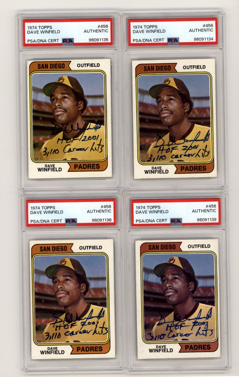 Dave Winfield 1974 Topps 456 Rookie RC Signed w/ HOF Hits Ins PSA Authentic Auto-1