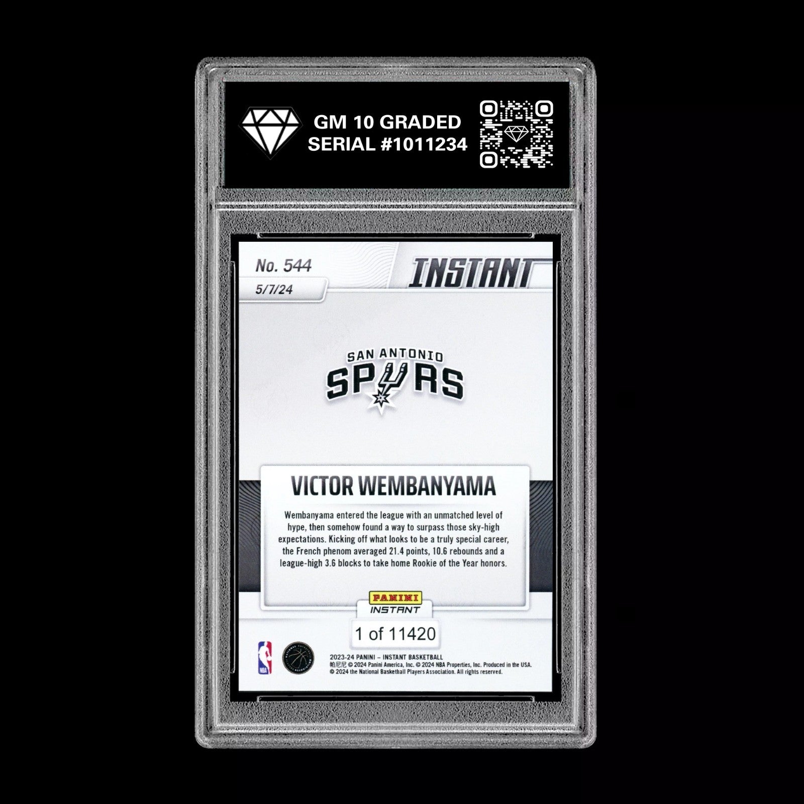 Graded 10 Victor Wembanyama RC #544 2023 Panini Instant Rookie San Antonio Spurs-2