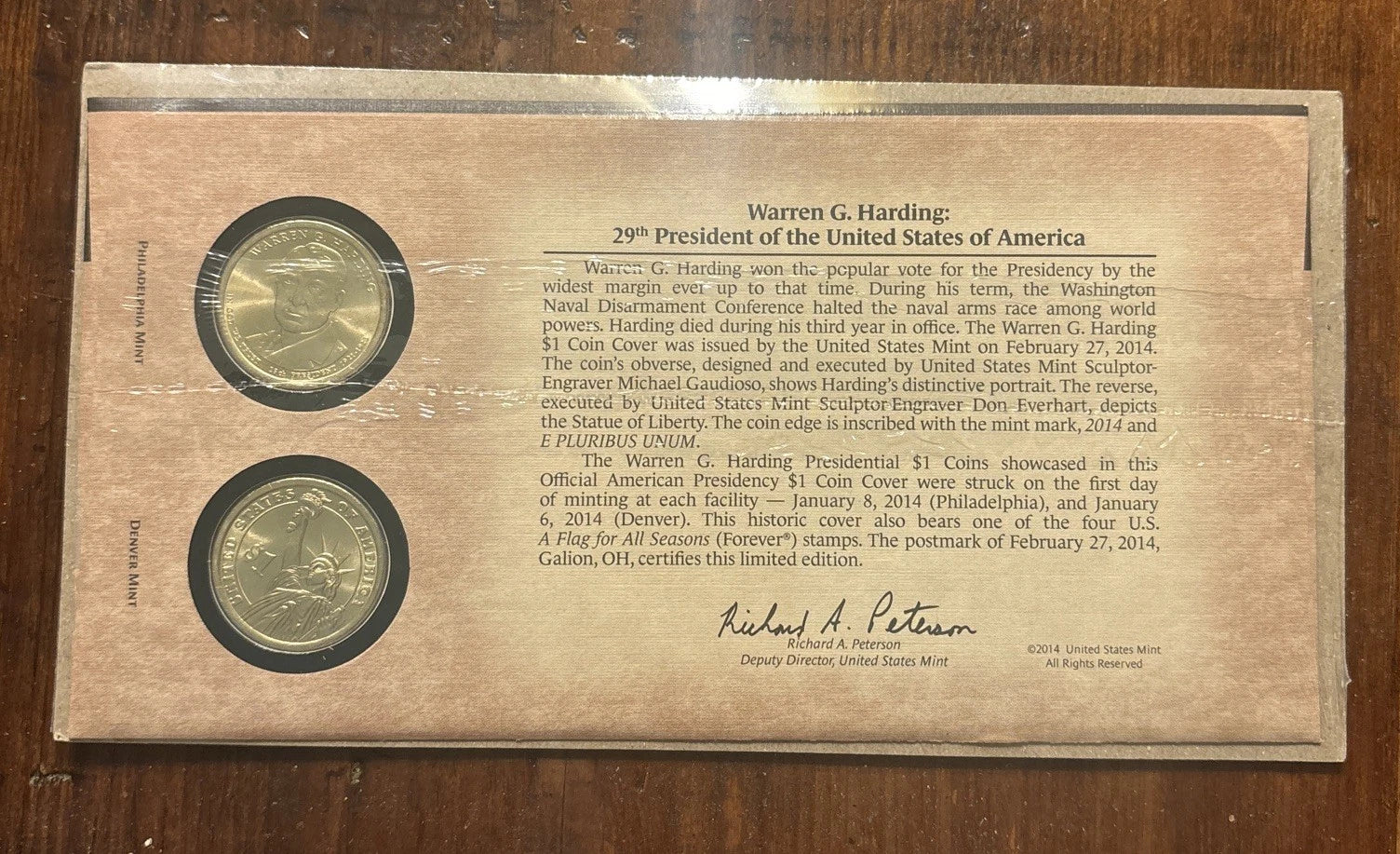 2014 Warren G. Harding P&D Presidential Dollars - Sealed First Day Cover-3