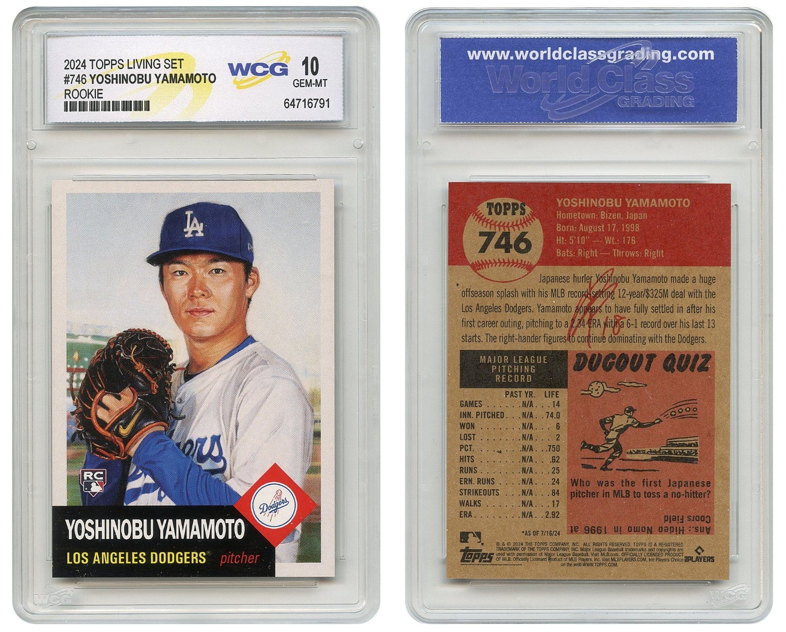 2024 Topps Living YOSHINOBU YAMAMOTO Rookie Card RC Dodgers #746 - GEM MINT 10