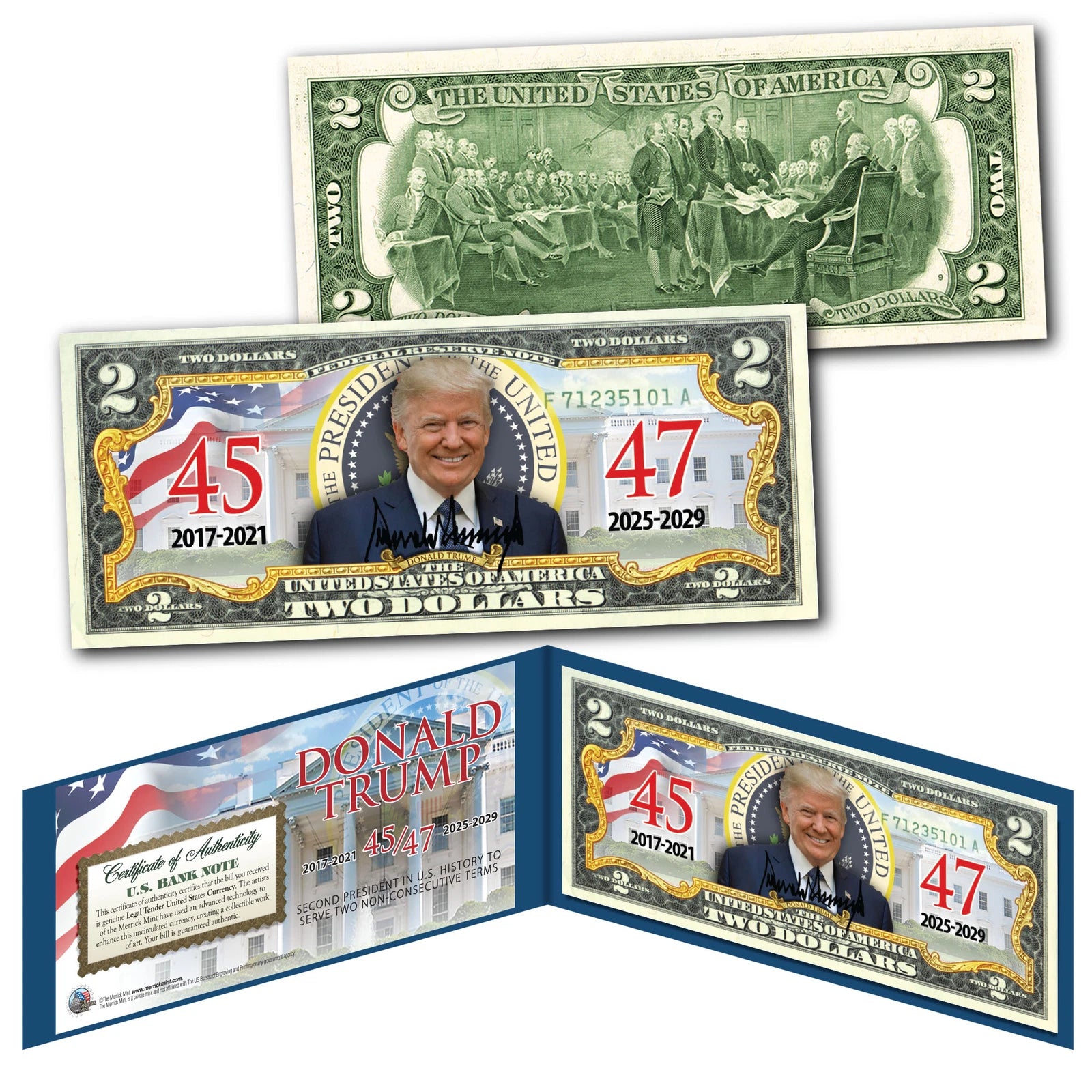 DONALD TRUMP 47th PRESIDENT with Seal 45 / 47 Authentic Legal Tender US $2 Bill-1