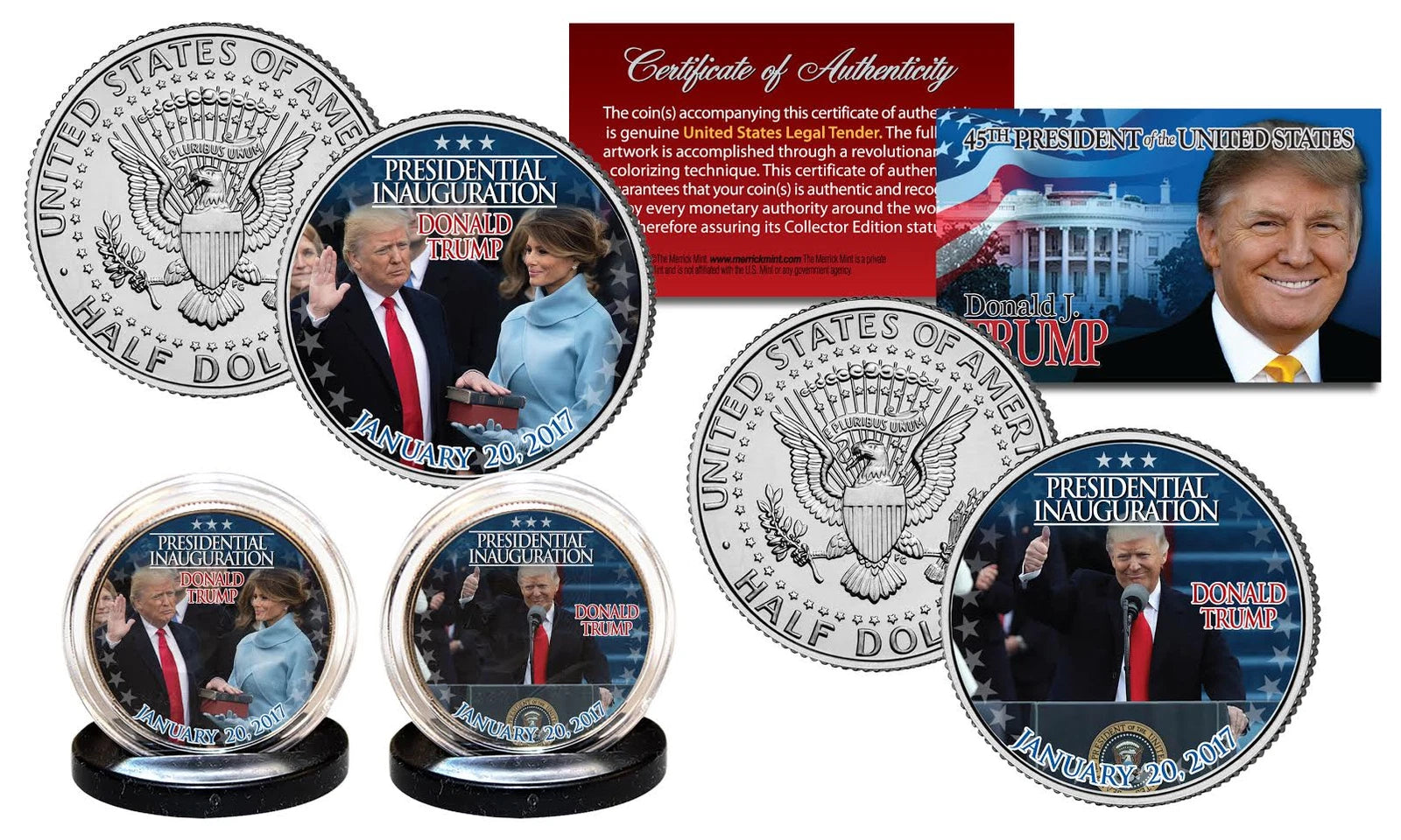 DONALD TRUMP Jan 20, 2017 INAUGURATION Official 2017 Kennedy JFK U.S. 2-Coin Set-1