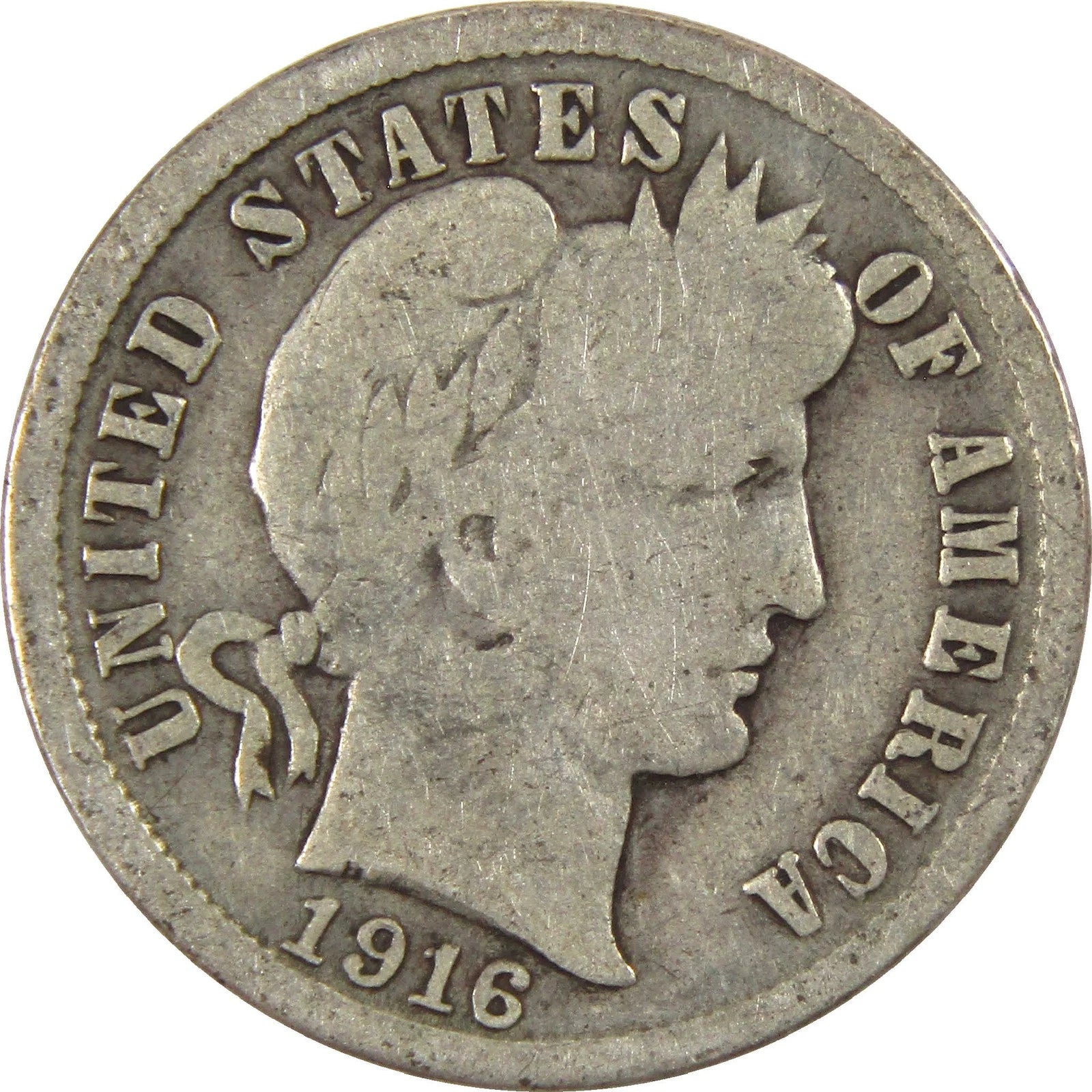 1916 Barber Dime G Good Silver 10c Coin-1