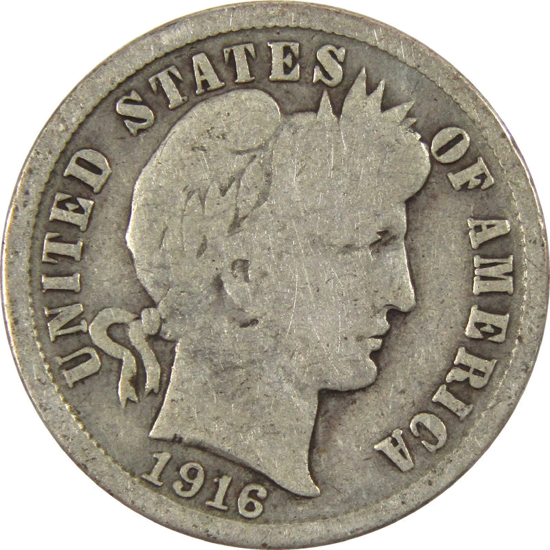 1916 Barber Dime G Good Silver 10c Coin-1