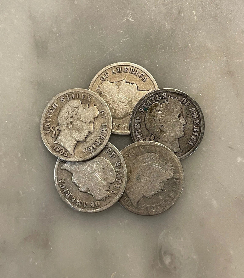 [Lot of 5] Barber Dimes - 90% Silver - CHOOSE HOW MANY LOTS OF 5 COINS!-2