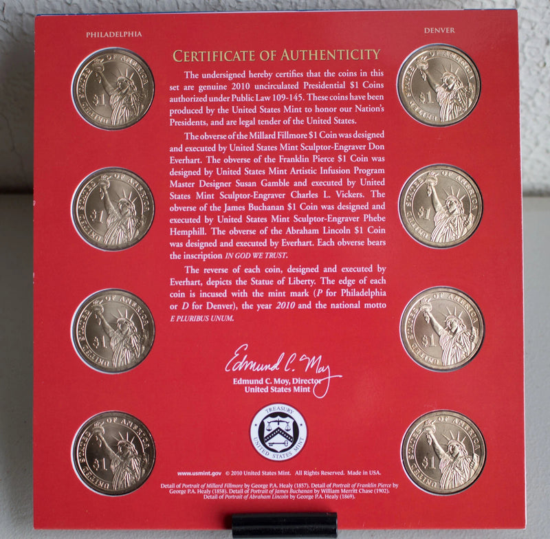 2010 Presidential $1 Coin Uncirculated Set 8 Golden P+D Dollars US Mint OPENED-9