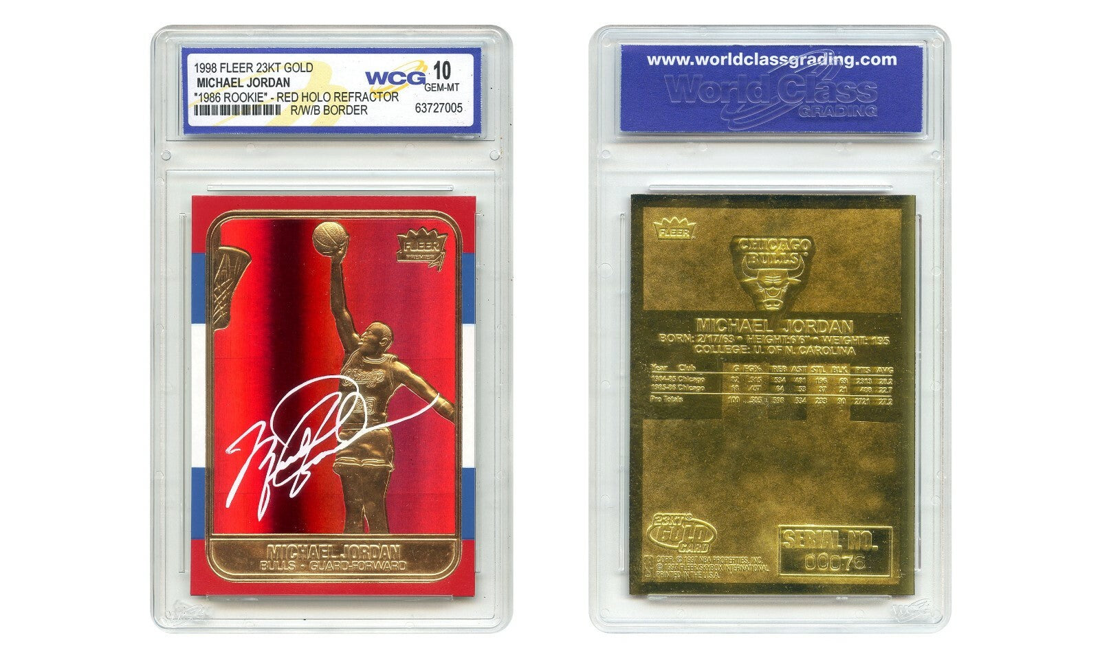MICHAEL JORDAN 1998 FLEER 23K Gold Card RED PRIZM Rookie Design Refractor GEM 10-1