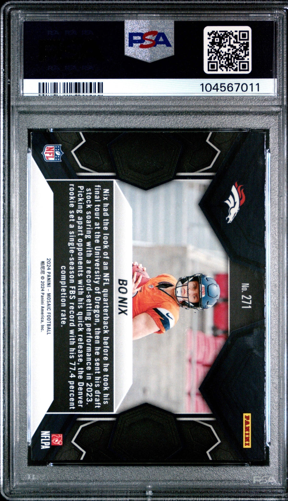 Graded 2024 Panini Mosaic Bo Nix #271 Rookie RC Football Card PSA 9 Mint-2