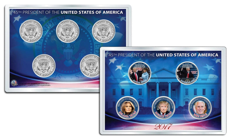 DONALD TRUMP 2017 JFK Kennedy Half Dollar US 5-Coin Set with 4x6 Lens Display-2