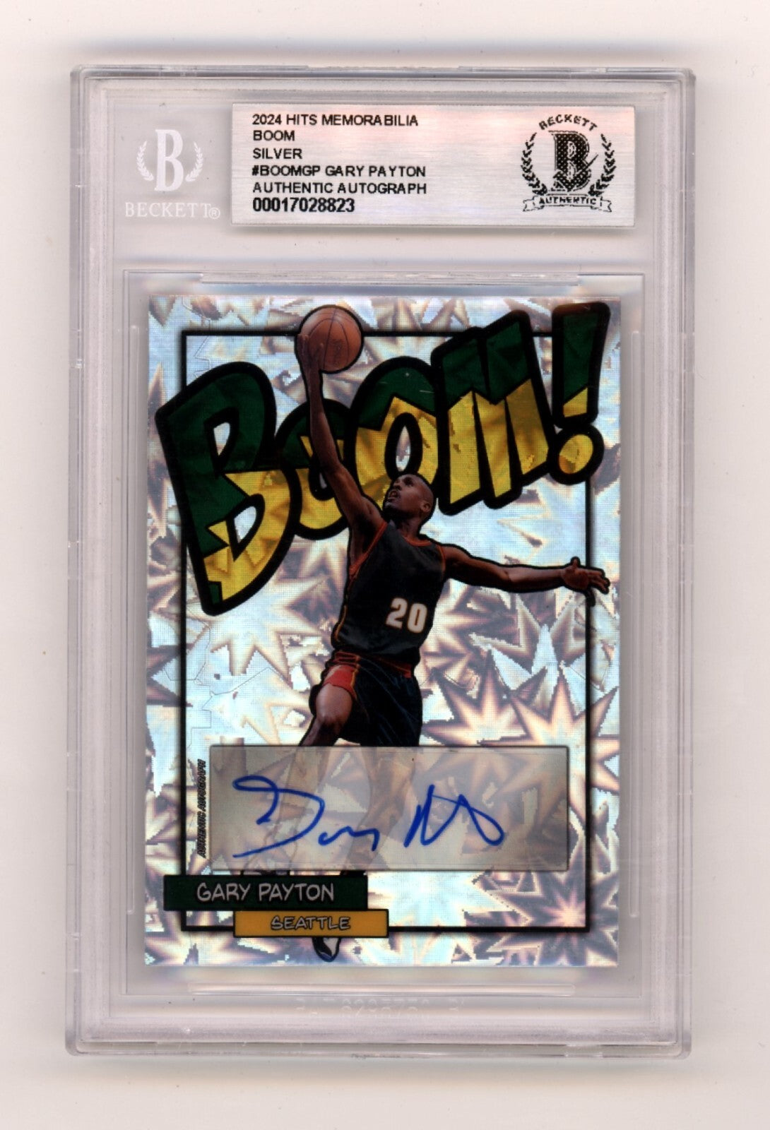 Gary Payton 2024 Hits Memorabilia BOOM Silver Signed BGS BAS Auto Sonics-1