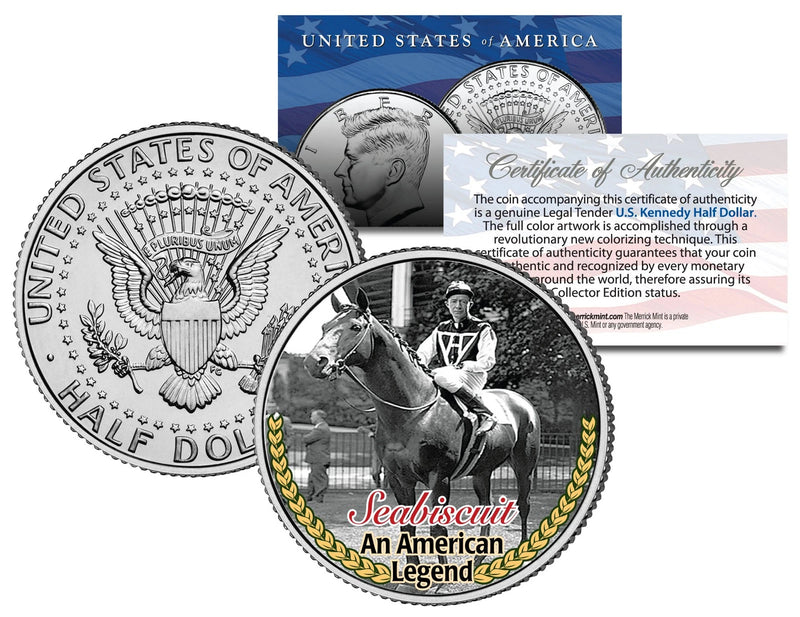 SEABISCUIT * An American Legend * Racehorse Colorized JFK Half Dollar U.S. Coin-1