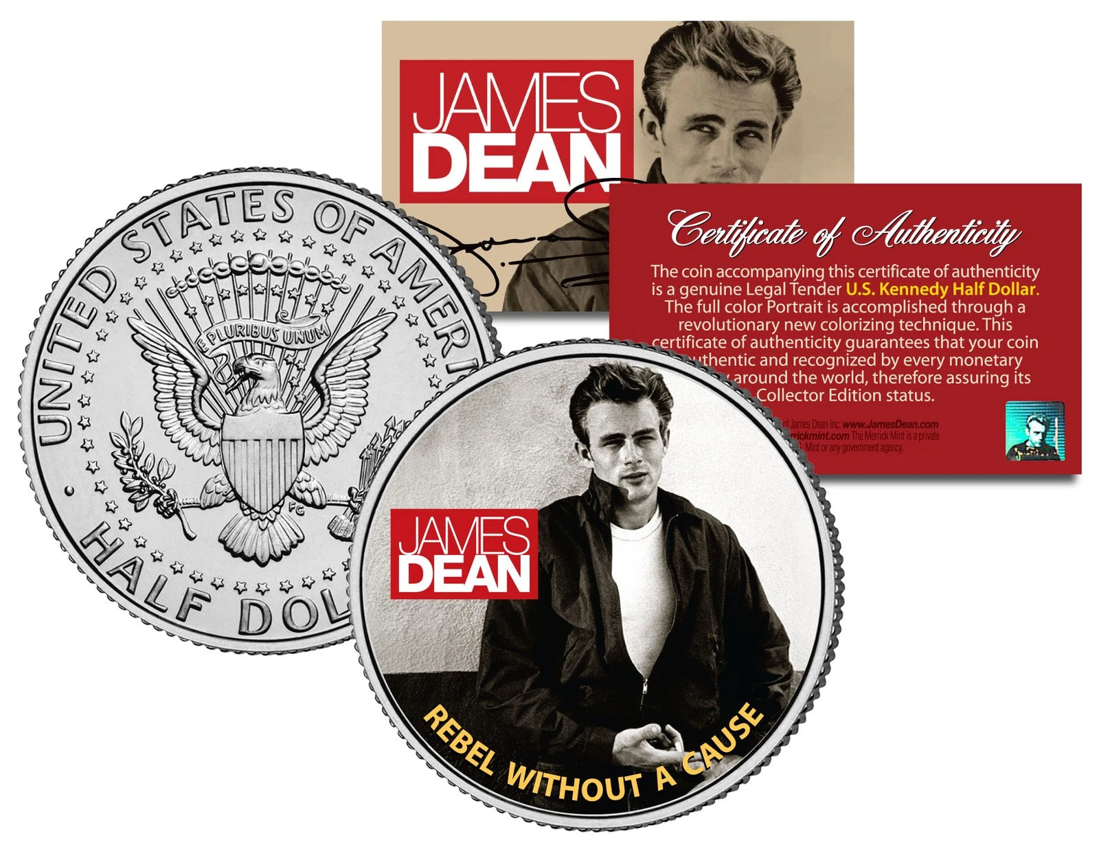 JAMES DEAN * REBEL WITHOUT A CAUSE * JFK Kennedy Half Dollar US Coin *LICENSED*-1