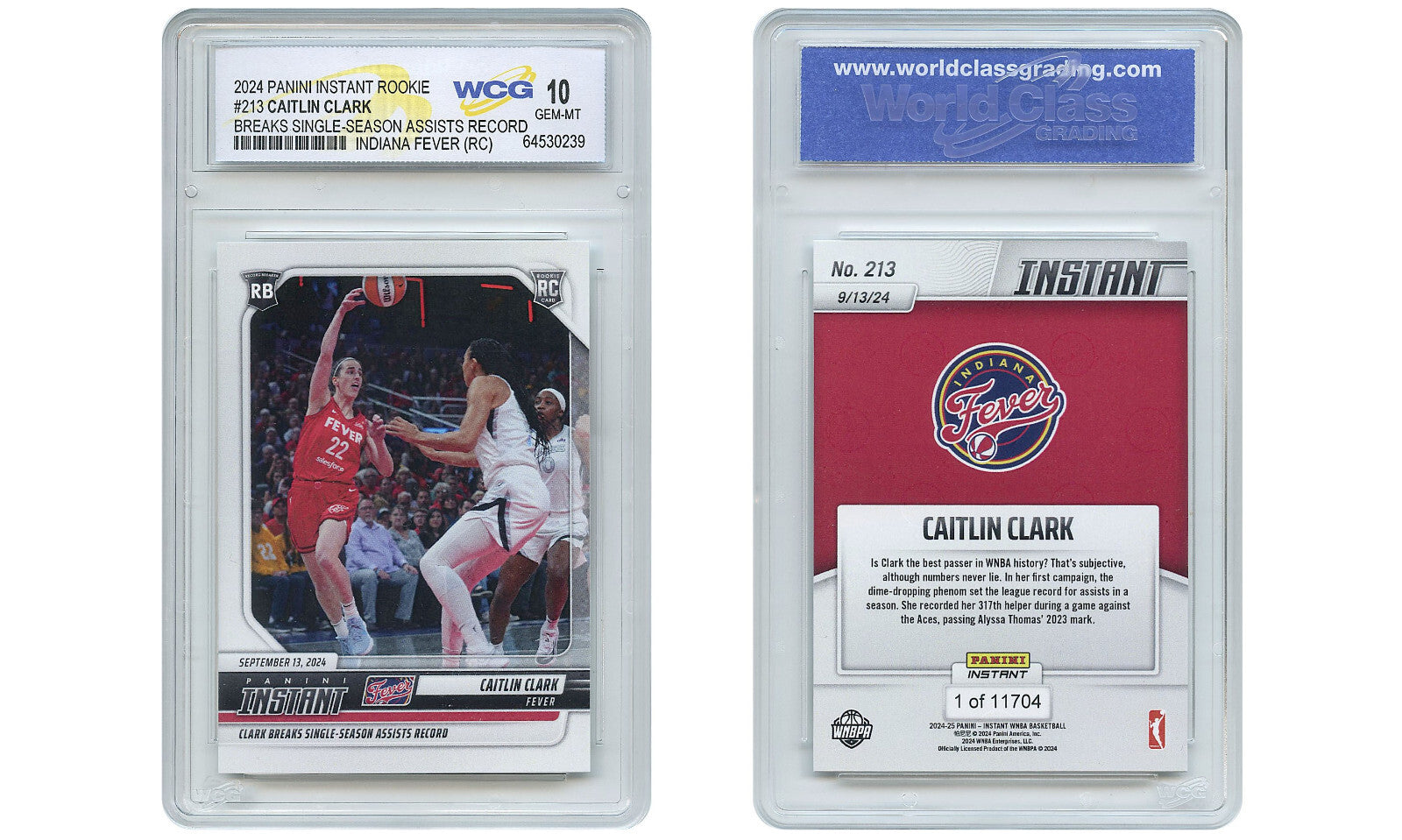 2024 Panini CAITLIN CLARK Single-Season Assists Record #213 ROOKIE CARD - GEM 10