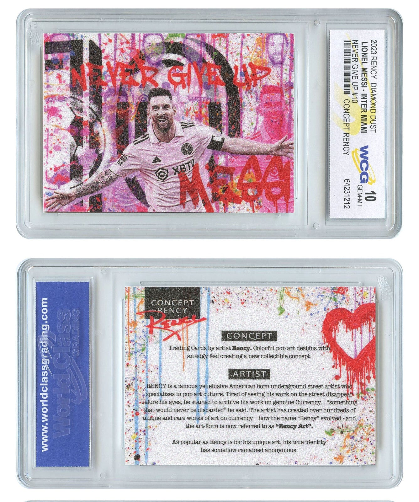 2023 Lionel Messi INTER MIAMI Never Give Up Diamond Dust Rency Card Gem-Mint 10-3