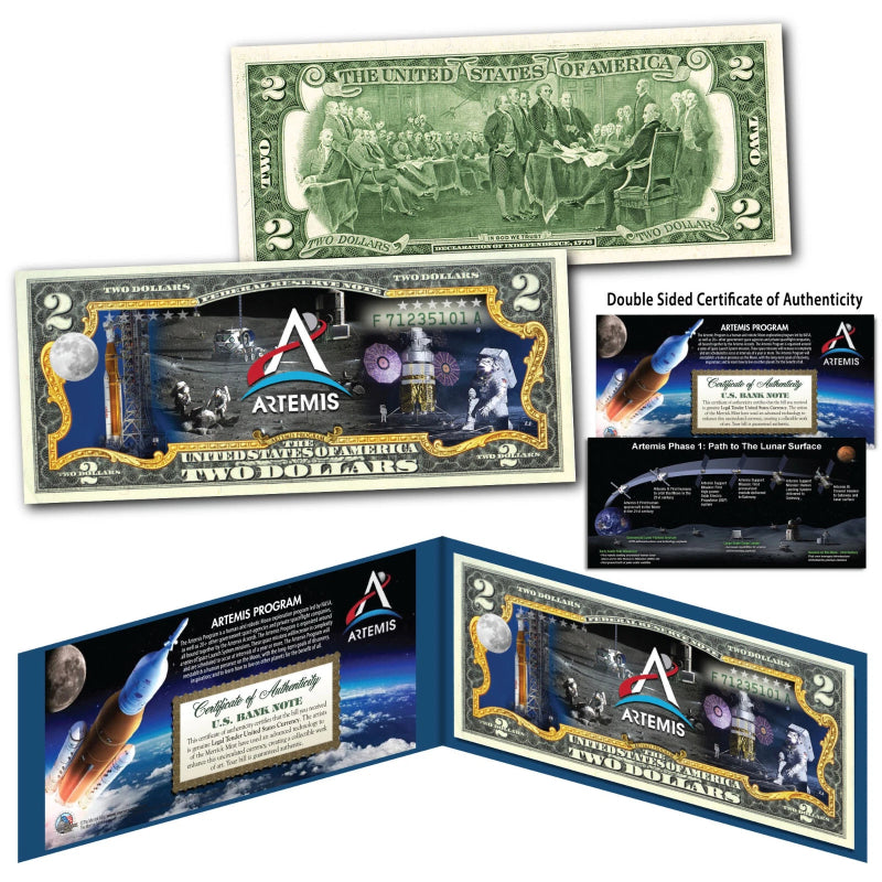 ARTEMIS Missions NASA Space Program Moon Genuine Legal Tender U.S. $2 Bill-1