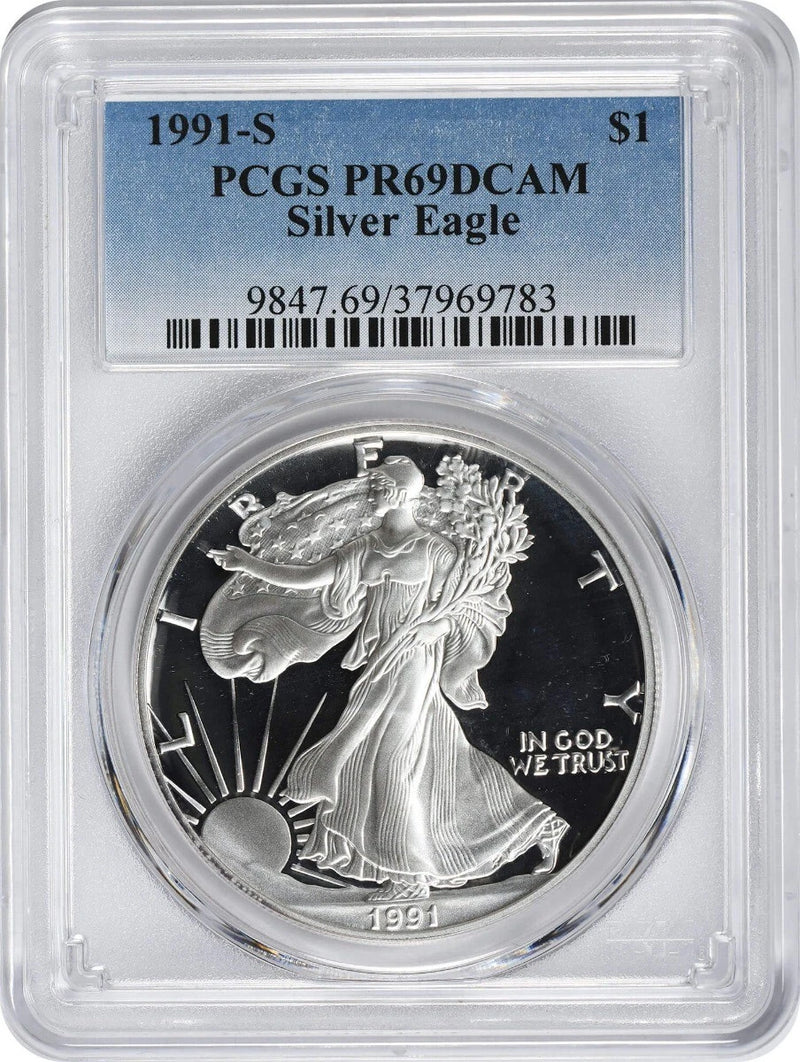 1991-S American Silver Eagle Dollar PR69DCAM PCGS Proof 69 Deep Cameo-1