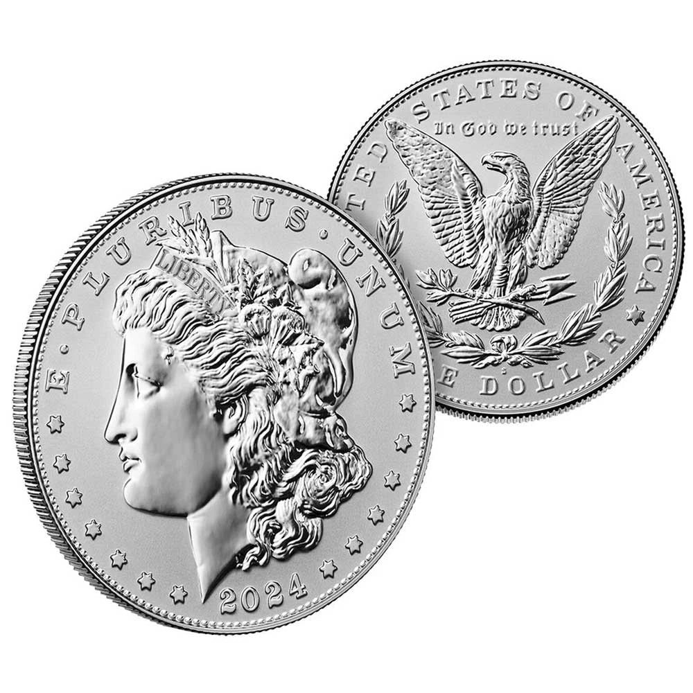 Juego de 2 piezas - 2024-S $1 Dólar de plata Morgan y Peace con caja, OGP-3