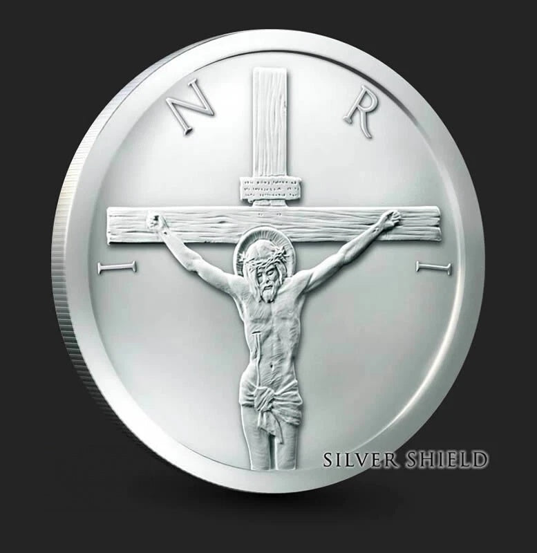 Jesus Christ Crucifixion INRI 1 oz .999 Fine Silver Round, Religious Art Collectible, Faith Inspired Commemorative Piece, Spiritual Theme Display, Precious Metal Collection, Protective Capsule Included-2