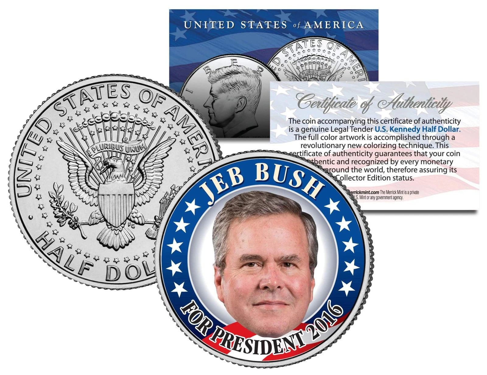 JEB BUSH FOR PRESIDENT 2016 Colorized JFK Half Dollar US Coin Political CAMPAIGN
