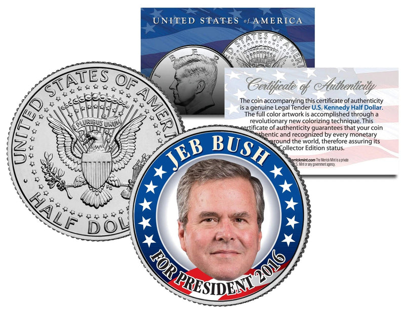JEB BUSH FOR PRESIDENT 2016 Colorized JFK Half Dollar US Coin Political CAMPAIGN-1