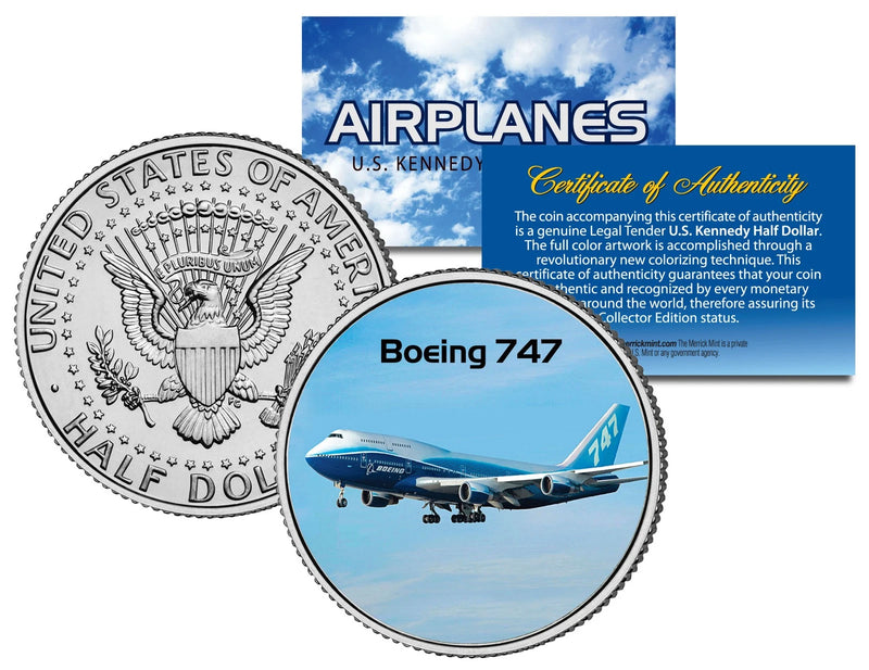 BOEING 747 * Serie Aviones * Moneda de medio dólar coloreada de JFK Kennedy-1