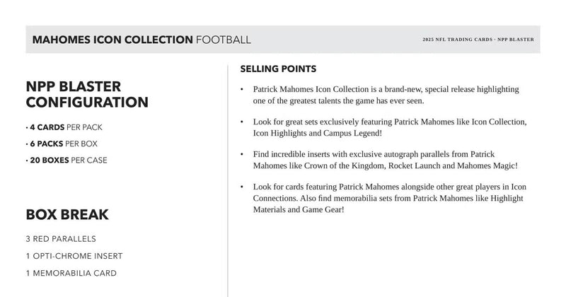 Patrick Mahomes 2025 Panini Icon Collection 24 Card Blaster Box MEMORABILIA Card-2