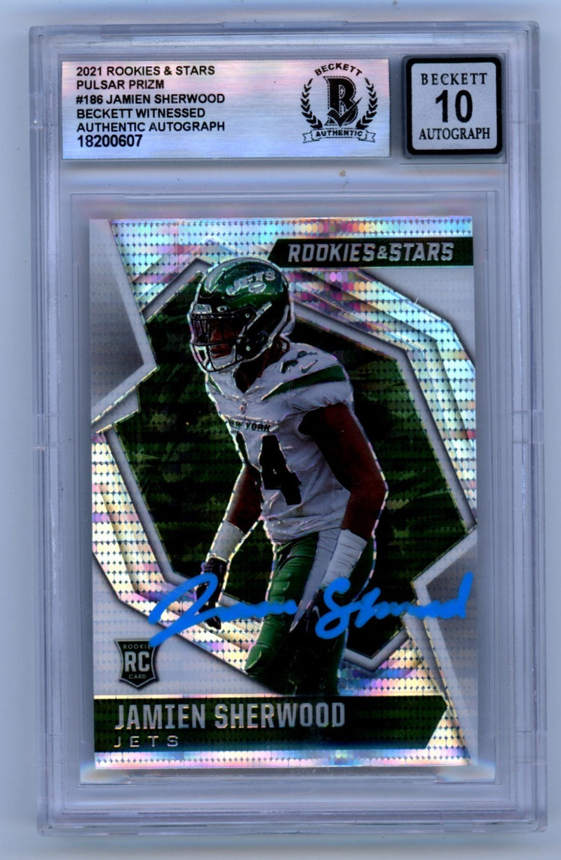 Jamien Sherwood 2021 Rookies & Stars #186 Pulsar Prizm RC Signed BGS 10 Auto-1