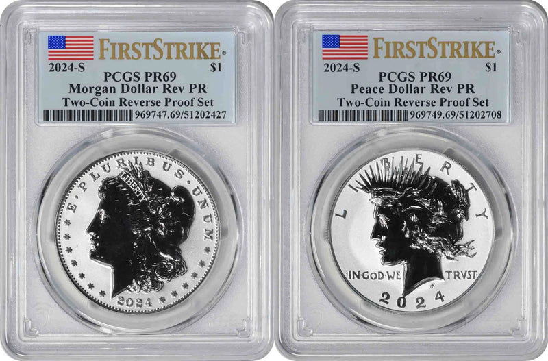 2024-S Morgan and Peace Silver Dollar 2-Coin Reverse Proof Set PR69 FS PCGS-1