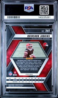 Graded 2025 Panini Mosaic Quinshon Judkins #365 Red Camo Rookie RC Card PSA 10-2