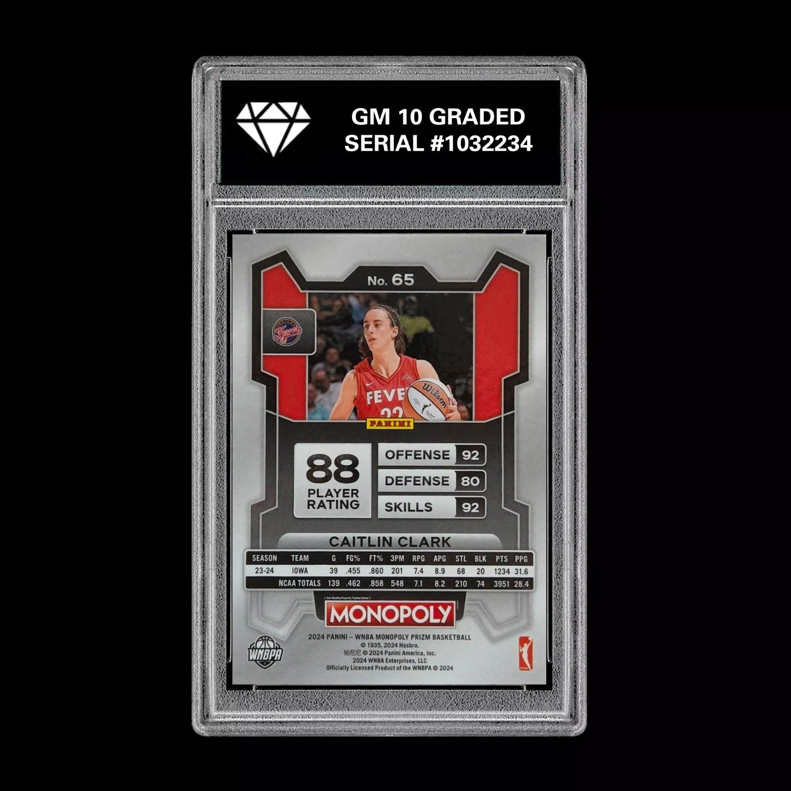 Graded 10 2024 Panini WNBA Monopoly Prizm RC Caitlin Clark Rookie Insert 65 WNBA