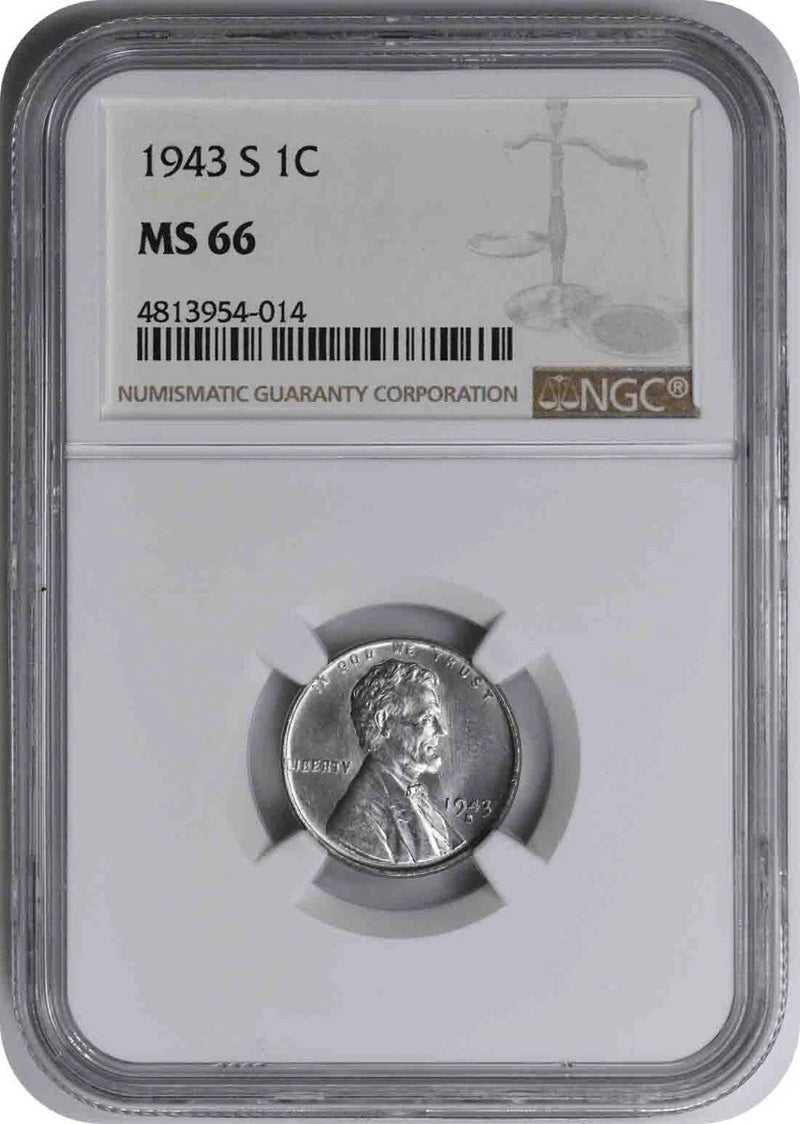 1943-S Steel Lincoln Cent MS66 NGC-1