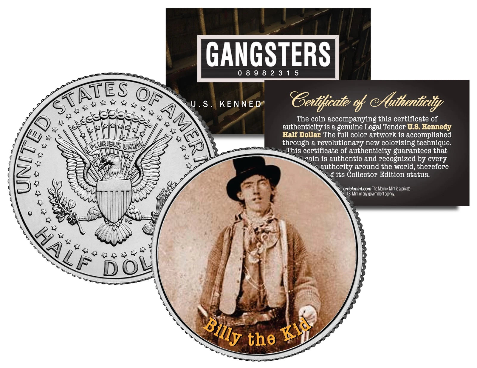 BILLY THE KID Forajido del Viejo Oeste JFK Kennedy Moneda de medio dólar coloreada de EE. UU.