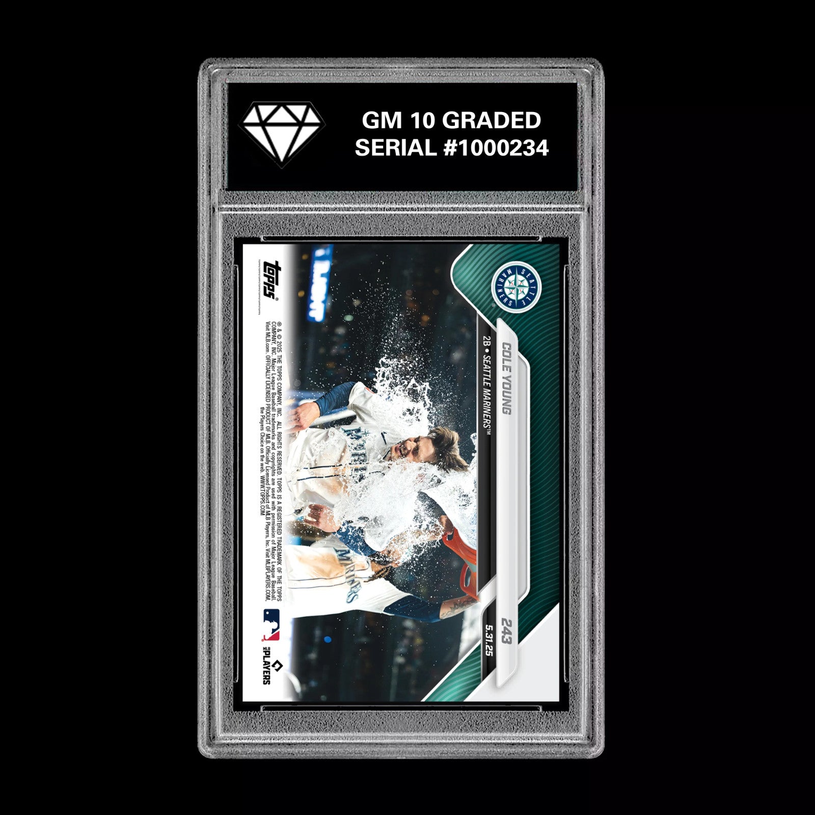 Graded 10 Cole Young 2025 Topps Now #243 RC Rookie CALL UP Seattle Mariners-2