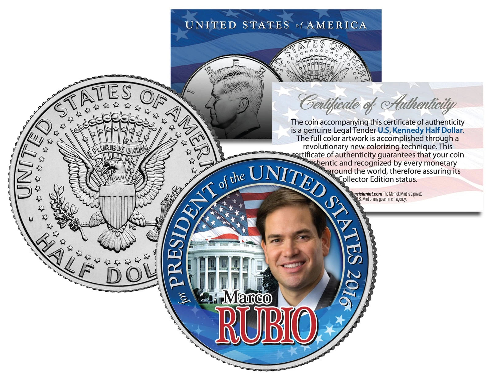 MARCO RUBIO FOR PRESIDENT 2016 Campaign Colorized JFK Half Dollar U.S. Coin-1