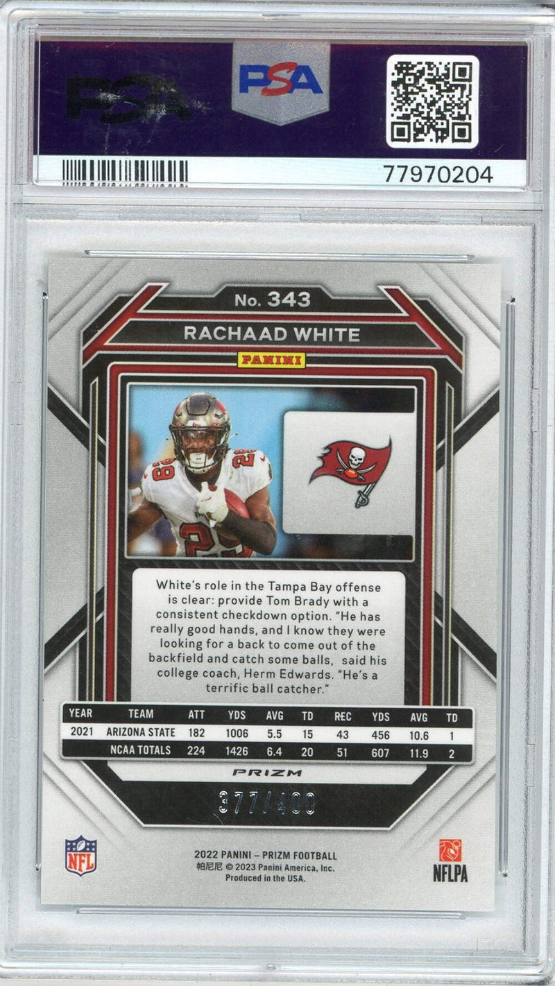 Graded 2022 Prizm Rachaad White #343 Pandora Rookie RC Football Card PSA 10 Gem-2