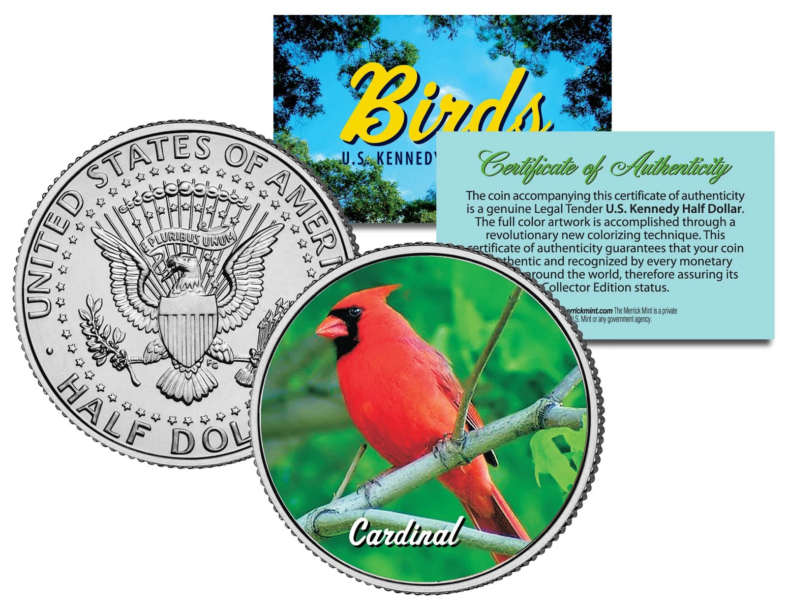 CARDINAL BIRD JFK Kennedy Half Dollar US Colorized Coin