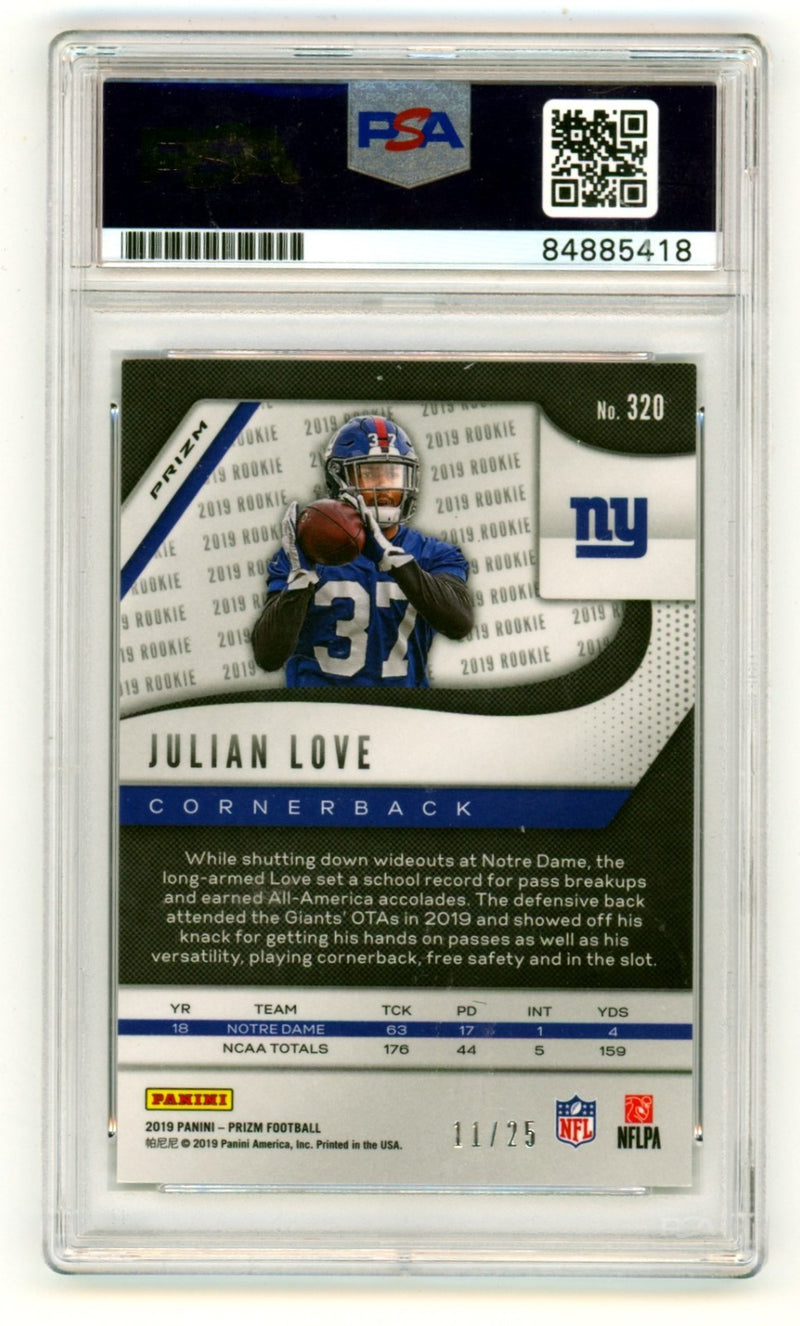 Julian Love 2019 Panini Prizm 320 Camo Prizm Full Name Signed Auto RC /25 PSA 10-2